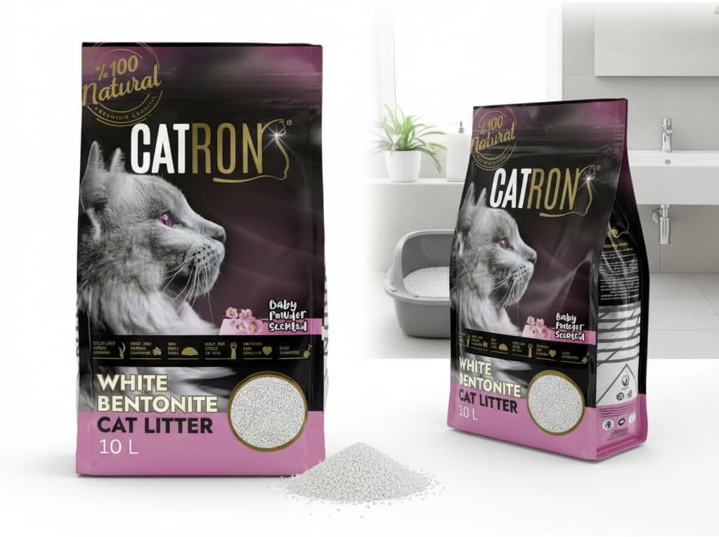 BIG-PAN 10L Catron klumpende Katzenstreu Baby Powder – hochwertige Bentonit-Streu mit Babypuder-Duft
