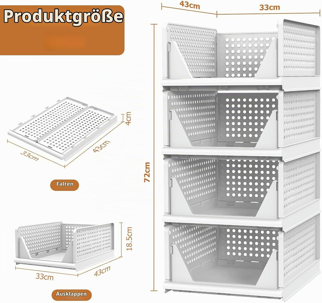 4 Set Faltbaren Kleiderschrank Organizer, Schubladenbox Stapelbaren Aufbewahrungsboxen Plastik Organ