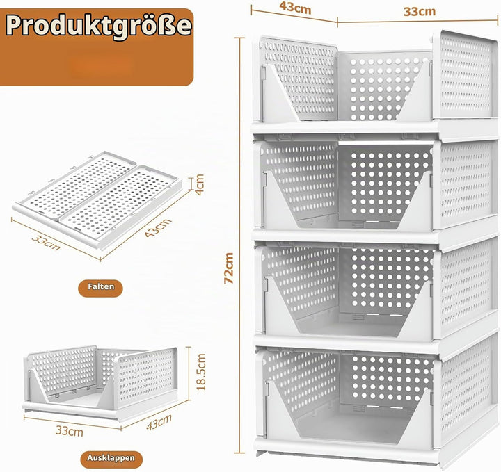 4 Set Faltbaren Kleiderschrank Organizer, Schubladenbox Stapelbaren Aufbewahrungsboxen Plastik Organ