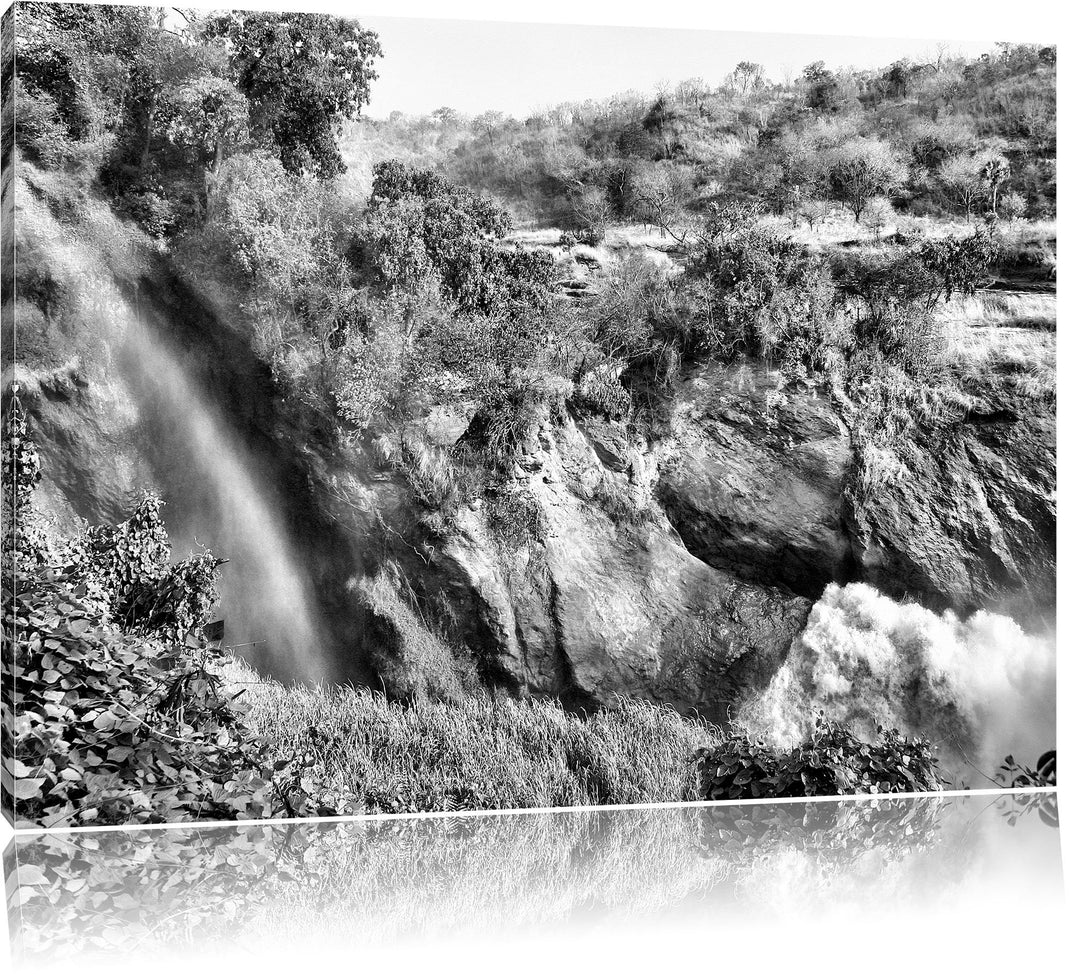 Pixxprint Monocrome, Regenbogen über Wasserfall, Format: 100x70 auf Leinwand, 100x70