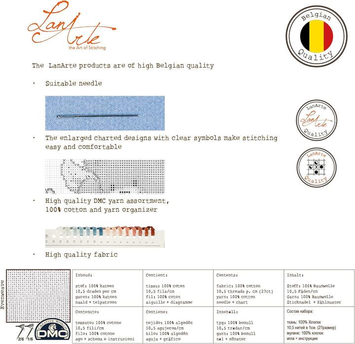 Lanarte PN-0171826 Kreuzstichset Porträt, Zahlmuster Zählmusterpackung, Baumwolle, mehrfarbig, 32 x