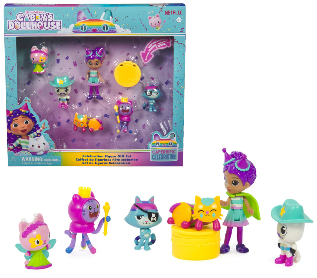 DREAMWORKS GABBY'S DOLLHOUSE - Party-Figuren Geschenkset, Party Gabby mit 6 Katzen-Figuren im festli