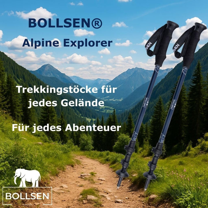 BOLLSEN Alpine Explorer Teleskop-Wanderstöcke – Höhenverstellbare Trekkingstöcke aus Aluminium – Lei