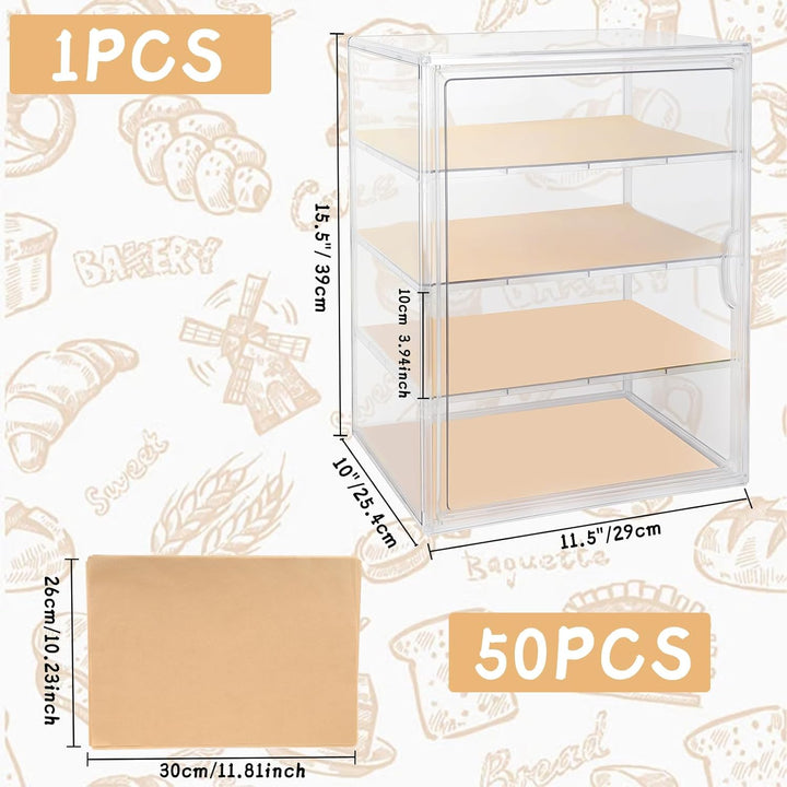Plastik Brotkasten Durchsichtig Brotaufbewahrung mit 50pcs Backpapier Etiketten 3 Schichten Verstell