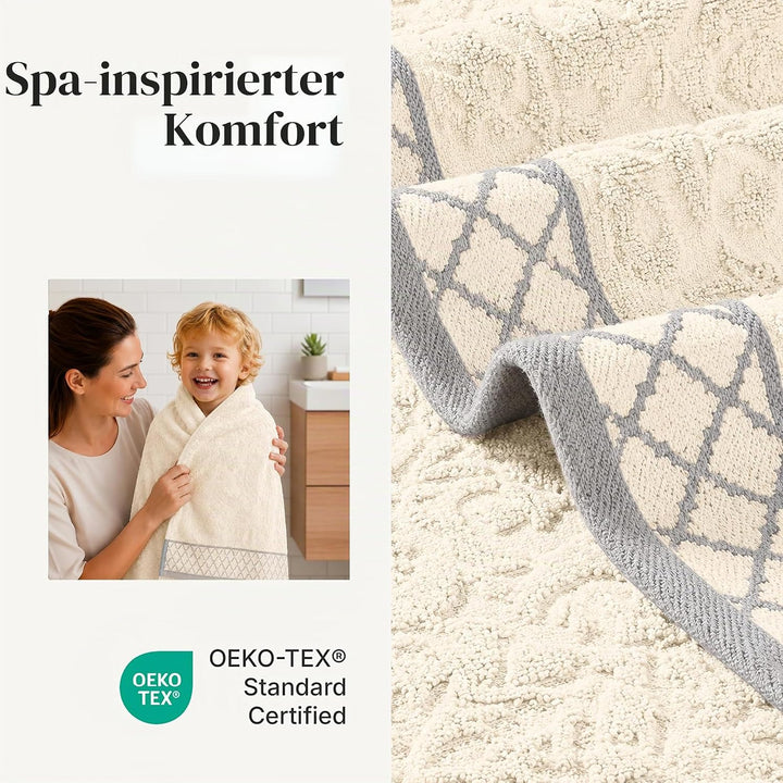 Pacific Coast Textilien Damast Jacquard Handtücher mit Bordüre Set verziert, Baumwolle, elfenbeinfar