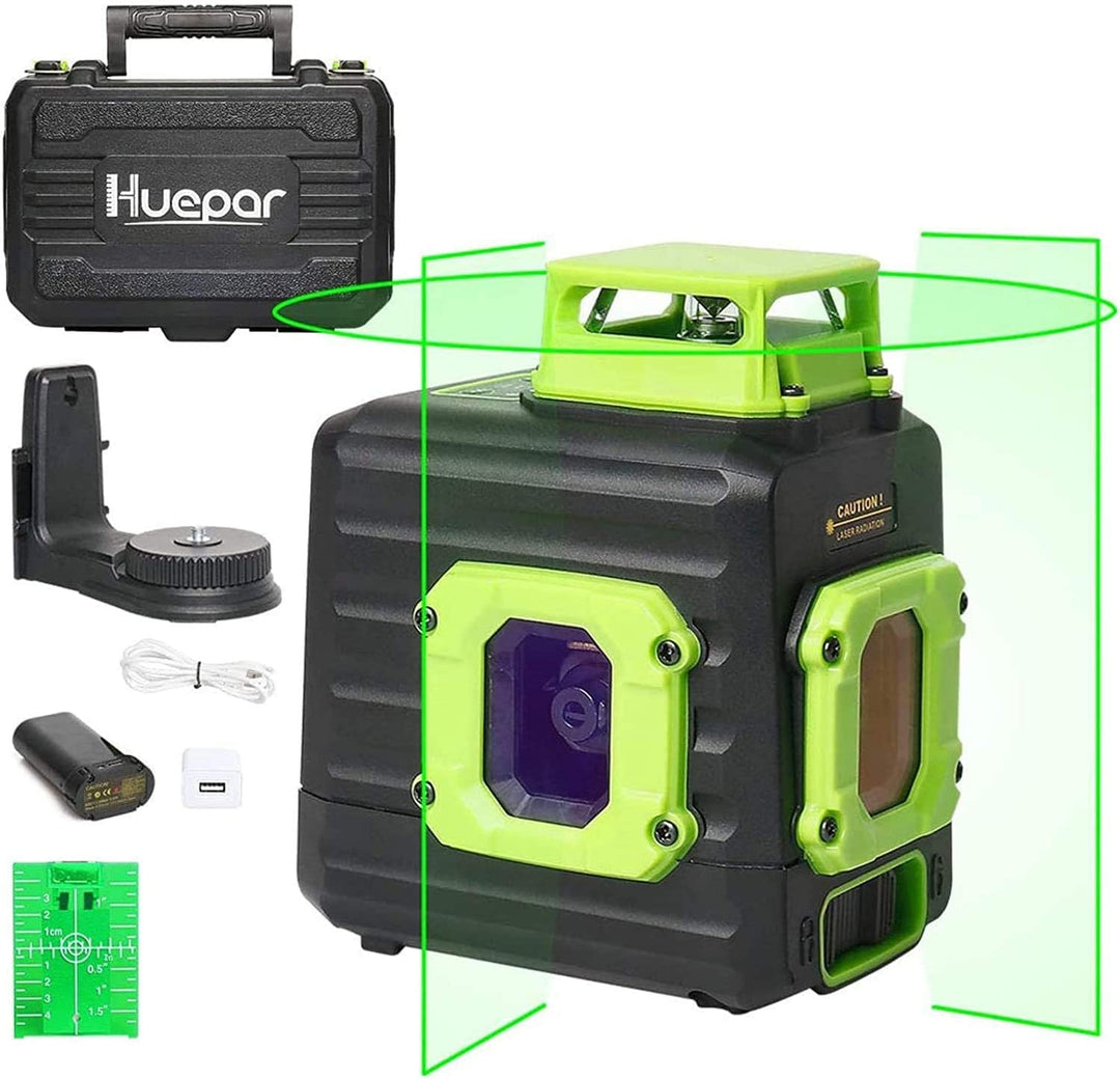 Huepar Kreuzlinienlaser mit Litium-Ionen Batterie, 360° Mehrlinienlaser Grüner Selbstnivellierenden