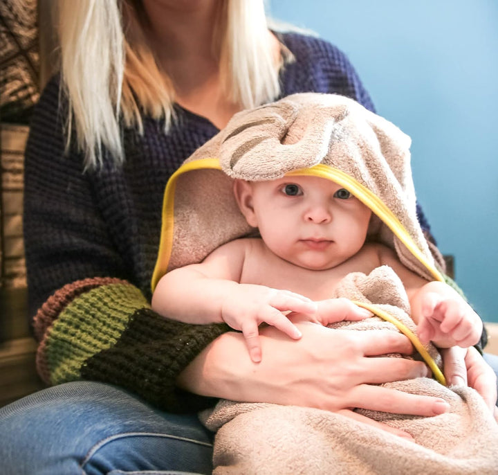 Baby Handtuch mit Kapuze, 100% Bambus, sehr saugfähig, natürlicher UV-Schutz, Bambus-Waschlappen Glü