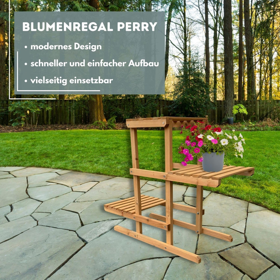 Pflanzenregal Perry Holz Blumenregal 3 Etagen Blumentreppe für Garten Balkon Terrasse oder Innenräum