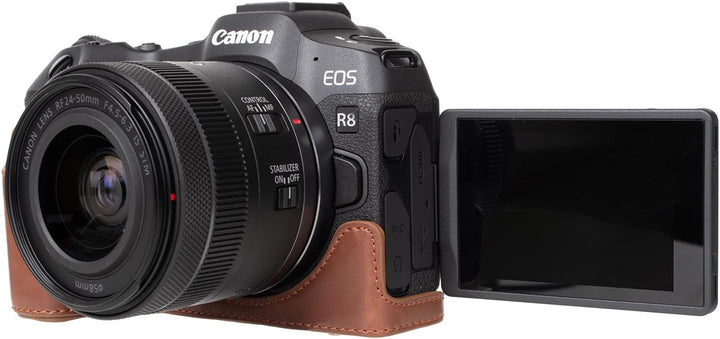 Rieibi EOS R8 Hülle, Vintage PU Leder Kameratasche für Canon EOSR8 Digitalkamera Schutzhülle Grip Ca