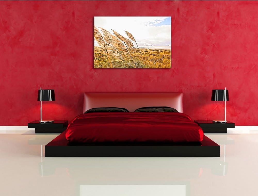 Schönes Schilf in den Dünen Deluxe Format: 100x70 cm auf Leinwand, XXL riesige Bilder fertig gerahmt
