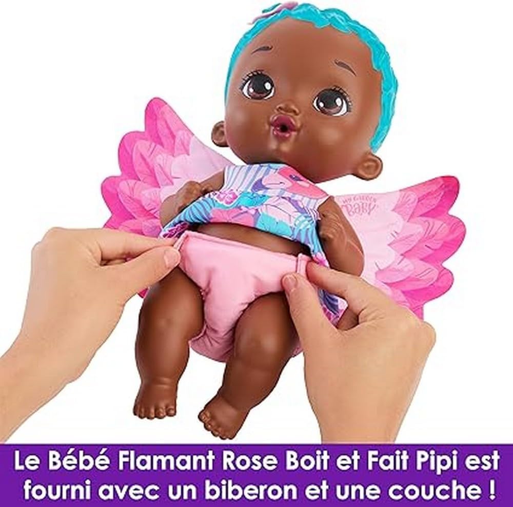 Mattel MY GARDEN BABY Flamingo - Interaktive Babypuppe mit Flügeln und Jasminduft, inkl. Fläschchen,