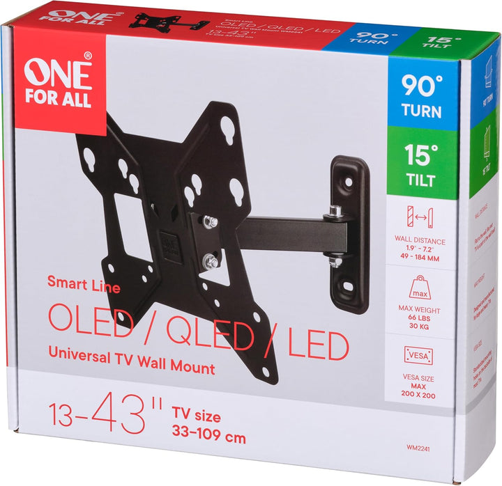 One For All TV-Wandhalterung - Schwenkbar 90° / Neigbar/Ausziehbare Fernseher Halterung - 13 bis 40