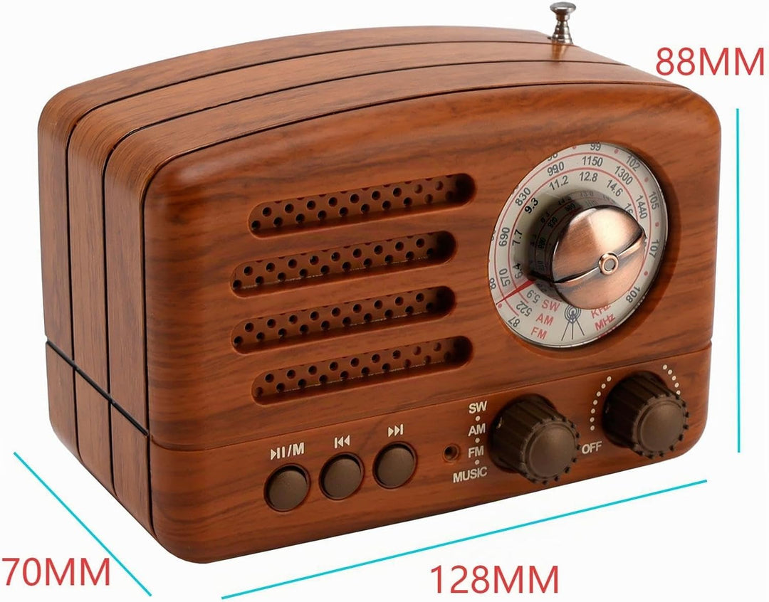 Topteng Retro Radio Bluetooth Lautsprecher, AM/FM/SW Nostalgie Radio, Kofferradio mit USB/TF-Karte,