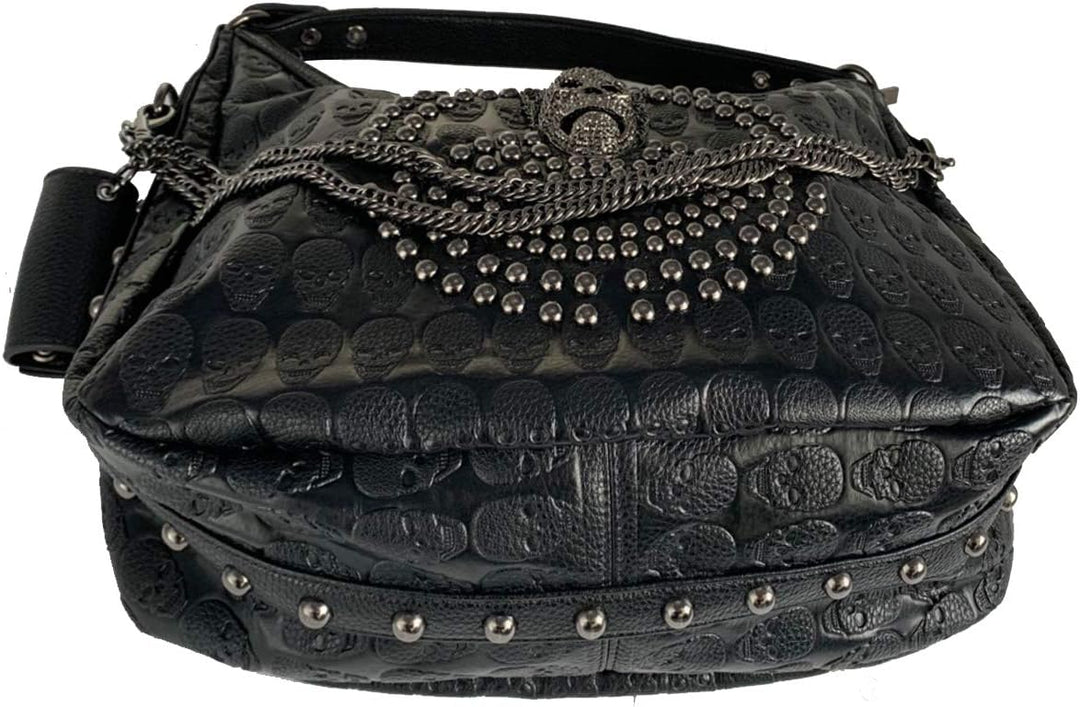 FiveloveTwo Damenhandtaschen Schädelkette Umhängetaschen Grosse Kapazität Gotische Henkeltaschen Nie