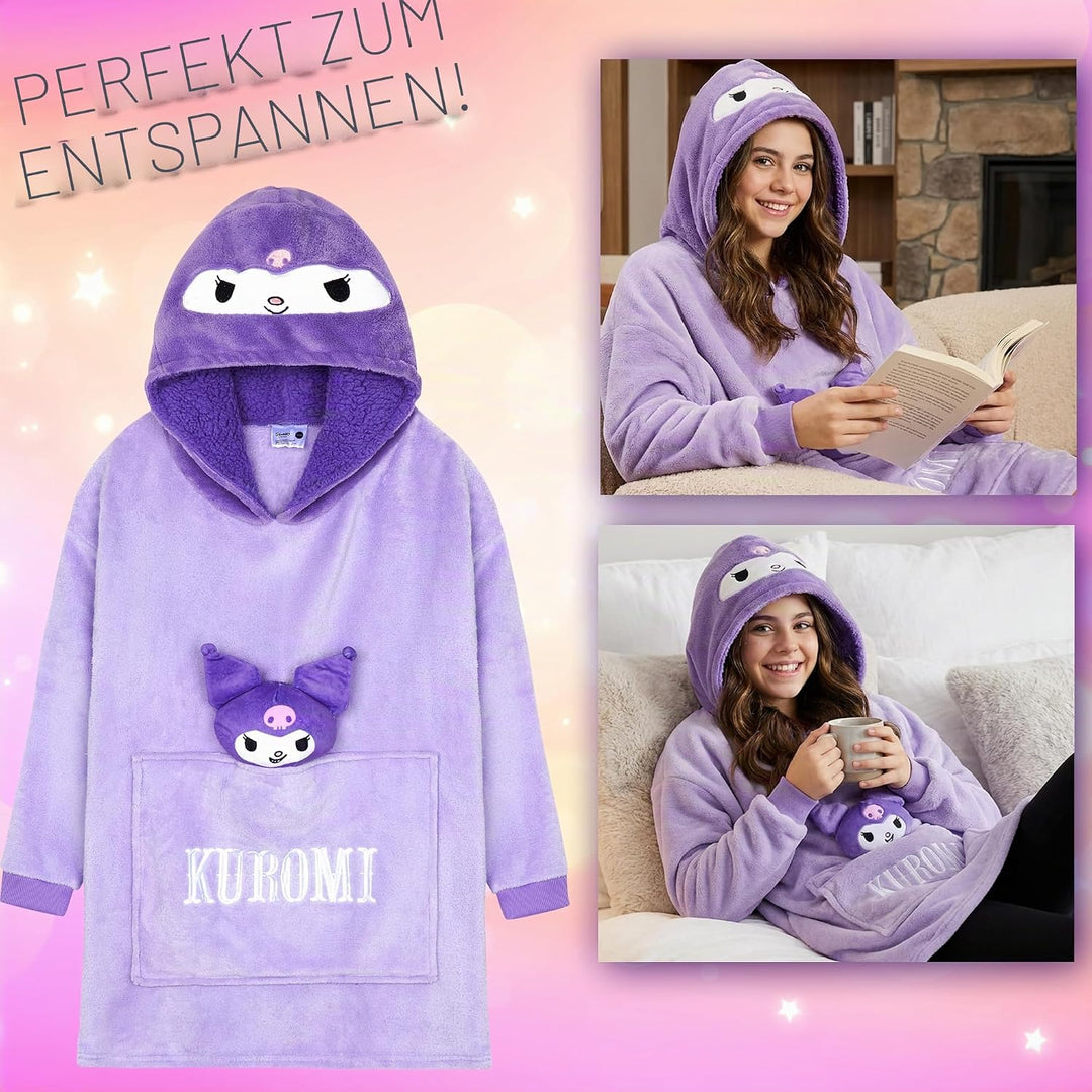 Hello Kitty Sanrio Kapuzenpullover Mädchen Teenager, Oversized Hoodie, Decke mit Ärmeln und Plüschbe