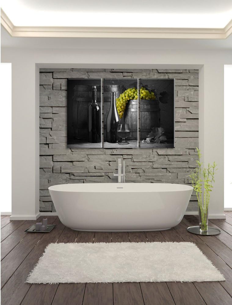 Pixxprint Fässer mit Weintrauben und Wein als Leinwandbild/Grösse: 3 Teilig (120x80) cm/Wandbild/Kun