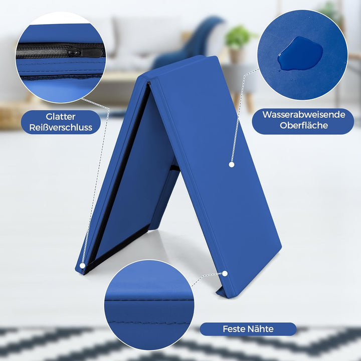 COSTWAY 180x60x4cm Weichbodenmatte, 2 Fach klappbare Gymnastikmatte, Yogamatte mit Klettverschluss u