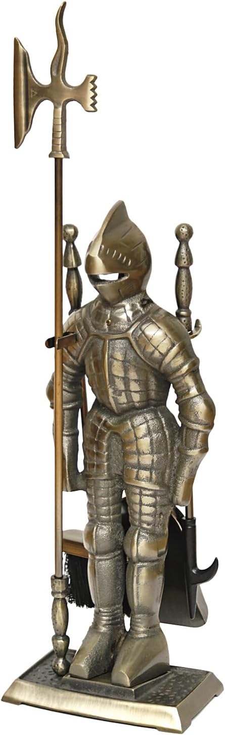 raik Kaminbesteck Set Ritter Kunibert 4-teilig inkl. Rindsleder Ofenhandschuh schwarz Kamingarnitur