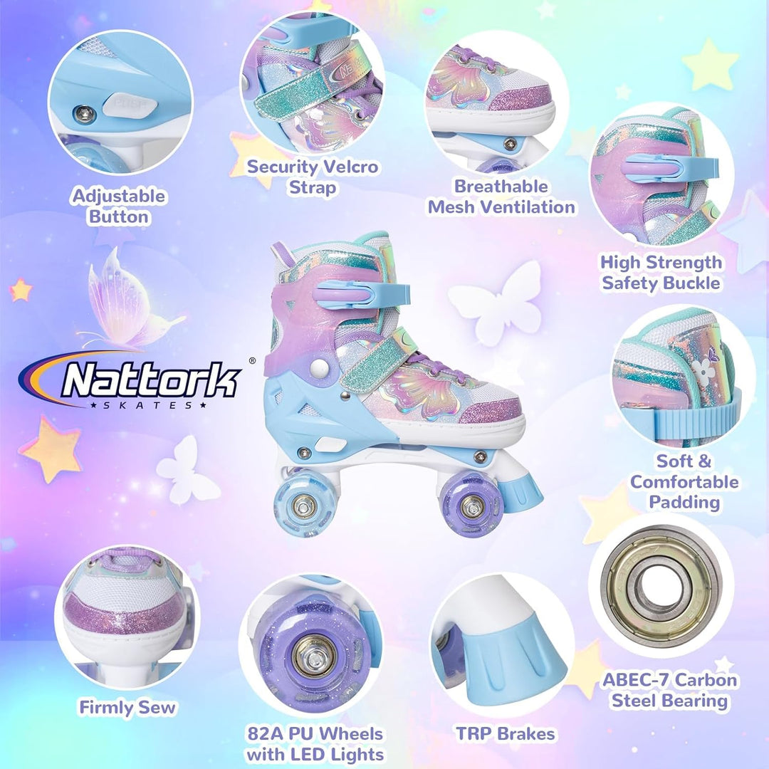 Nattork Kinder Rollschuhe, Rollschuhe Mädchen mit 4 Grössen Einstellbare, Rollschuhe für Mädchen Anf