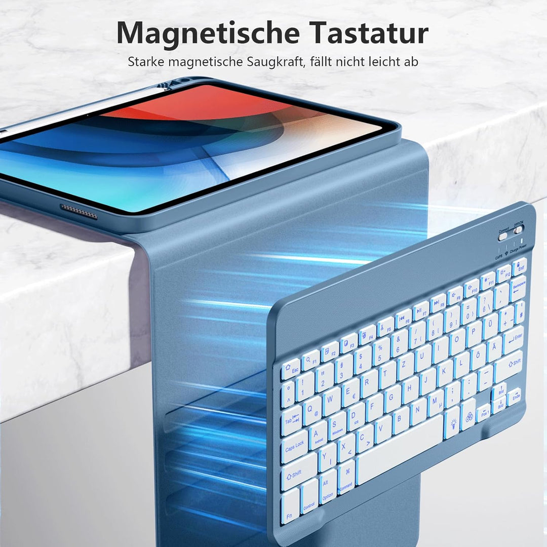 Hülle mit Tastatur für iPad 11 Generation A16/10 Generation (11/10.9 Zoll, 2025/2022), 7-farbige Bel