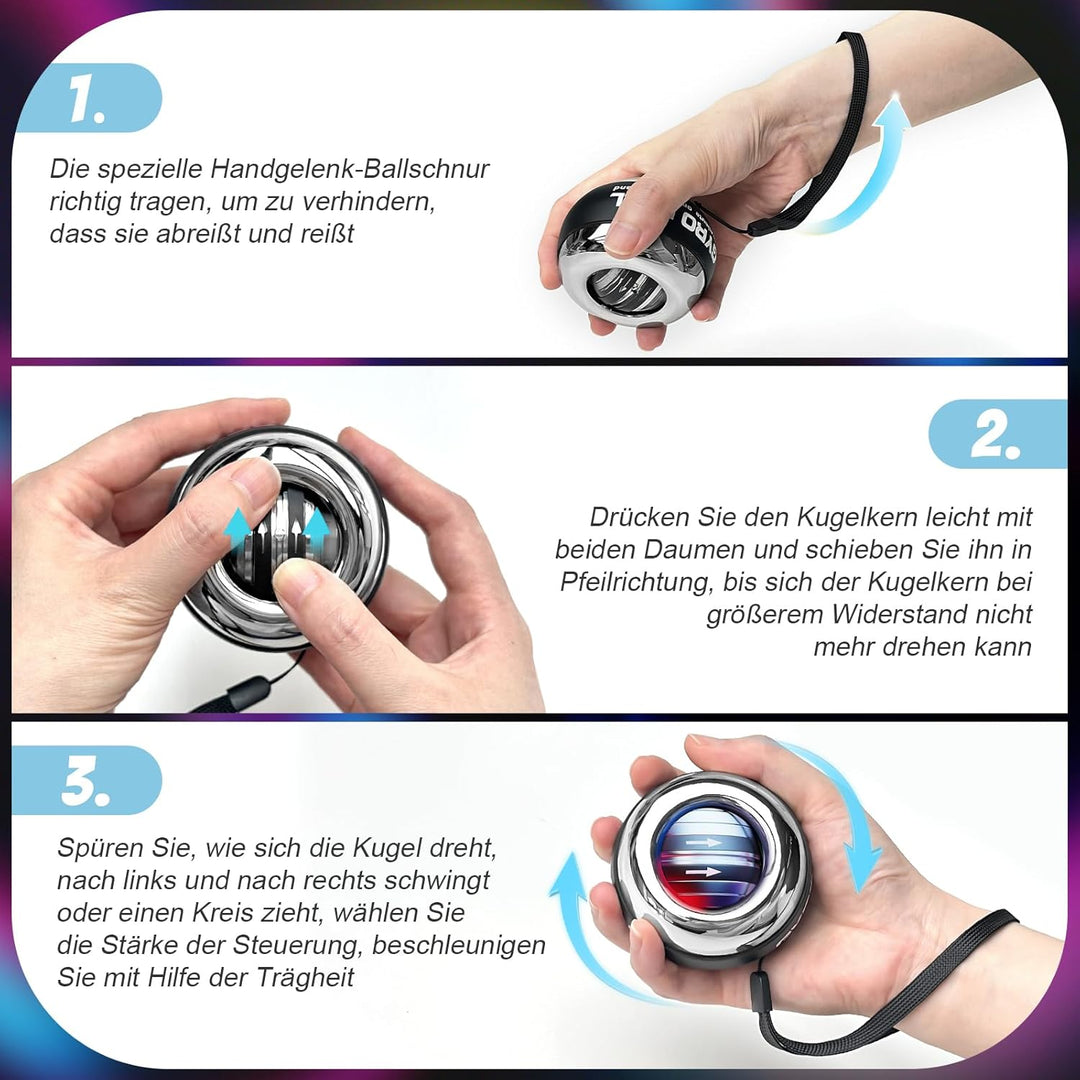 Gyroball,Handgelenktrainer-Ball,Handgelenkstärker,5-stufiger Widerstands/Lichtsteuerung,Gyroskopisch
