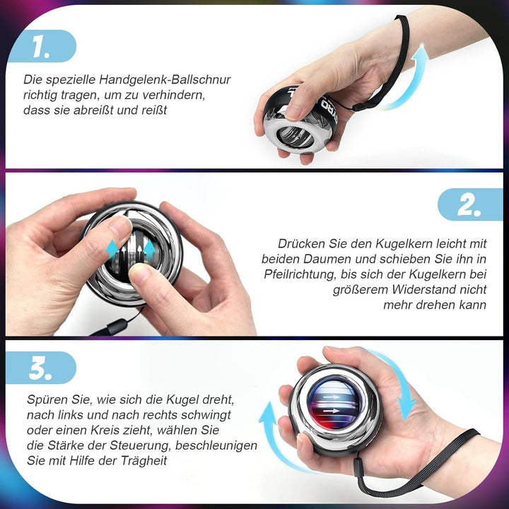 Gyroball,Handgelenktrainer-Ball,Handgelenkstärker,5-stufiger Widerstands/Lichtsteuerung,Gyroskopisch