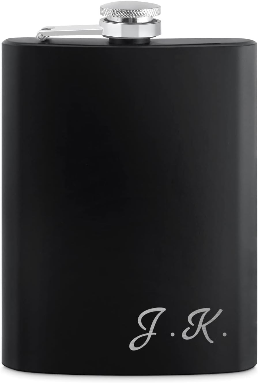 Maverton Flachmann Set 200 ml mit Gravur - Taschenflasche + 4 Schnapsgläsern 20 ml mit Trichter - We