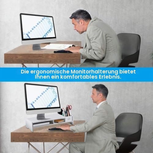 Greensen Monitorständer mit Schublade, Bildschirmständer Schreibtisch Organizer Holz Kunststoff Verb