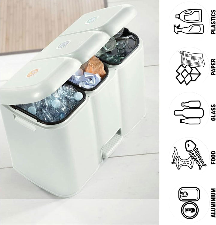 Buystar Mülleimer für Mülltrennung, weiss, 13 + 8 + 13 Liter, einzigartige Struktur mit Pedal und he