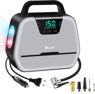Reesibi Kompressor 12v 230v, Autoreifen Kompressor 230v mit digitaler Anzeige, LED-Arbeitslicht und