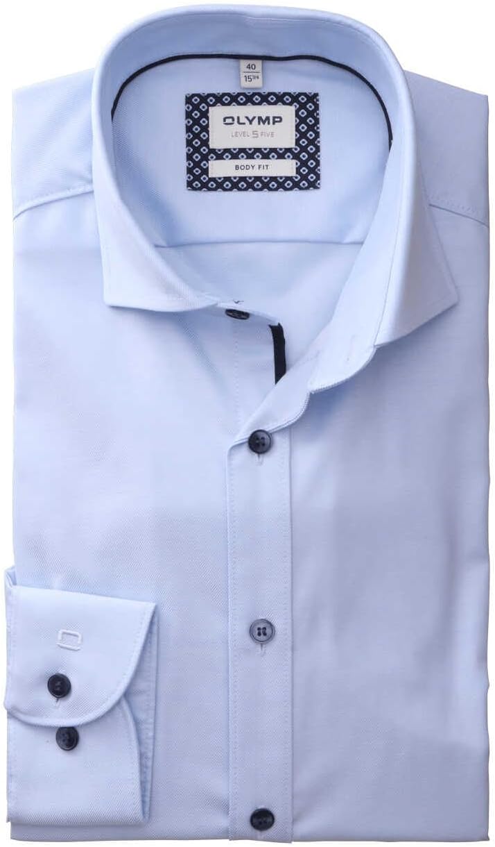 OLYMP Level Five Body fit Hemd Langarm Stretch Twill hellblau 45 Hellblau, 45 Hellblau