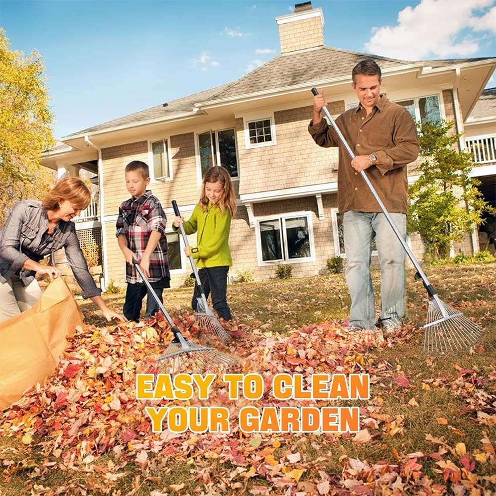 Verbreiterter Laubrechen 22-44cm,Gartenrechen mit 2.15M Verstellbare Metallstange und Handschuhe,Lau