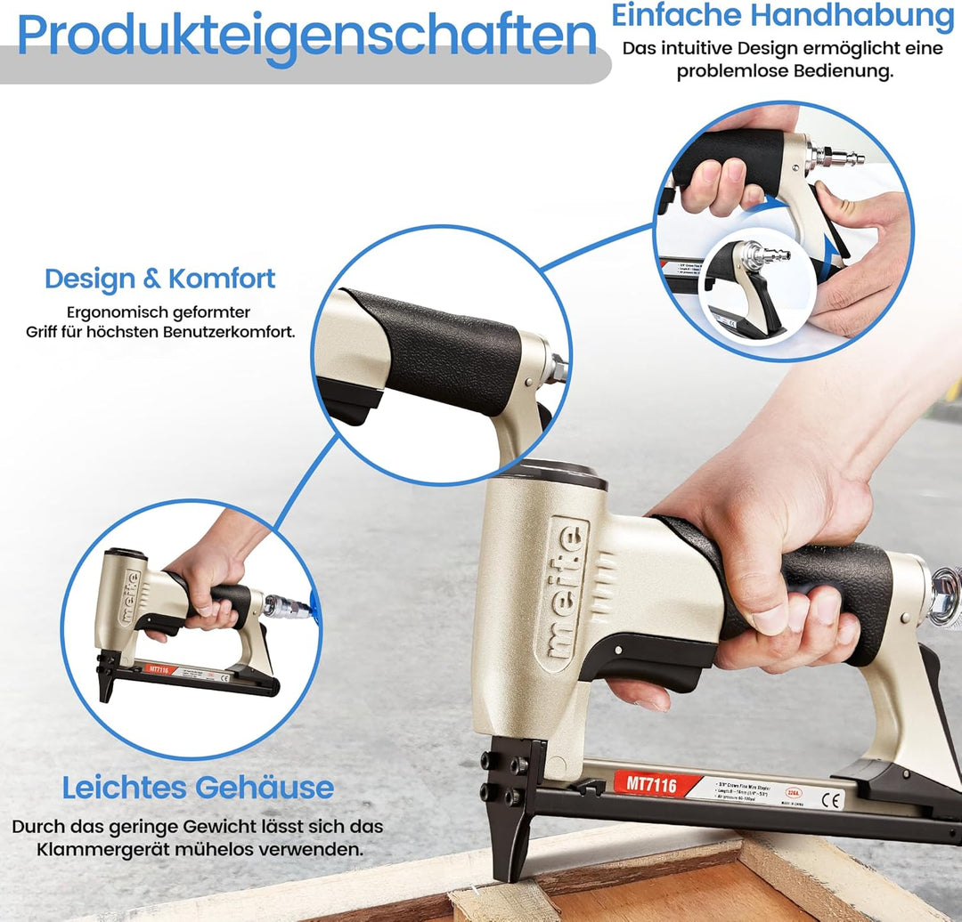 MT7116 Polsterheftgerät – 22 Gauge 71 Serie 3/8 Zoll Krone, 1/4 Zoll bis 5/8 Zoll Beinlänge Feindrah