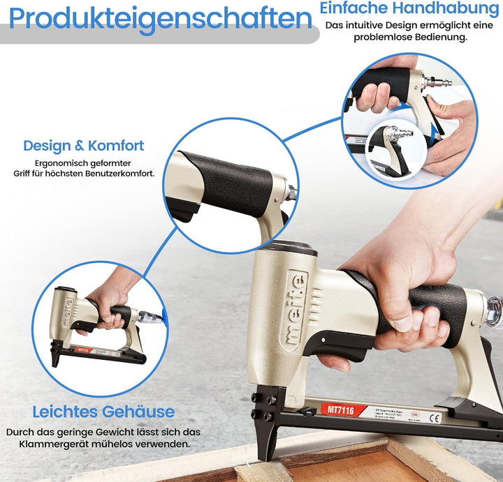MT7116 Polsterheftgerät – 22 Gauge 71 Serie 3/8 Zoll Krone, 1/4 Zoll bis 5/8 Zoll Beinlänge Feindrah