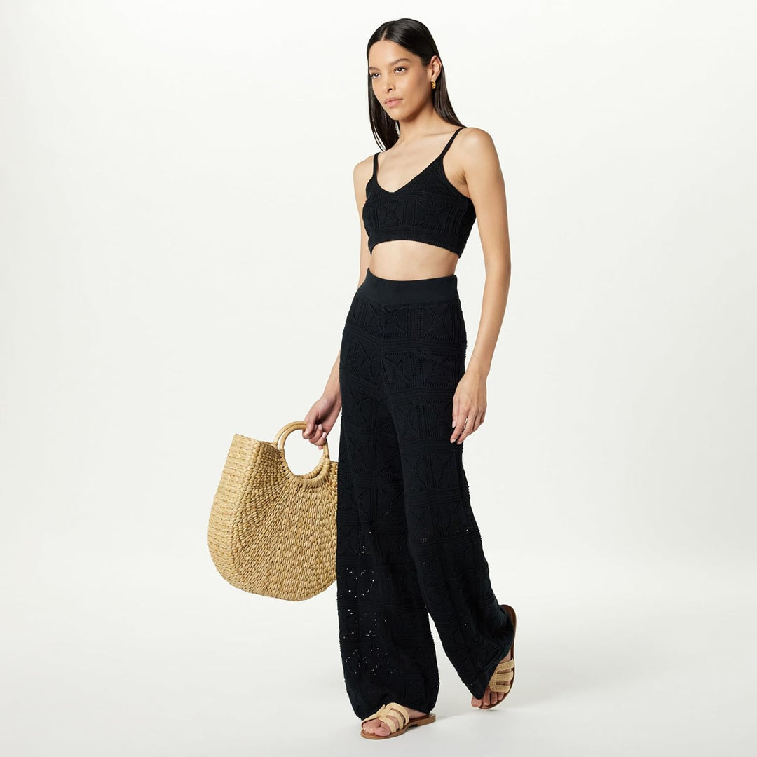 The Drop Damen Hose Diza Pull On Flare Leg Crochet Pant L Schwarz, L Schwarz