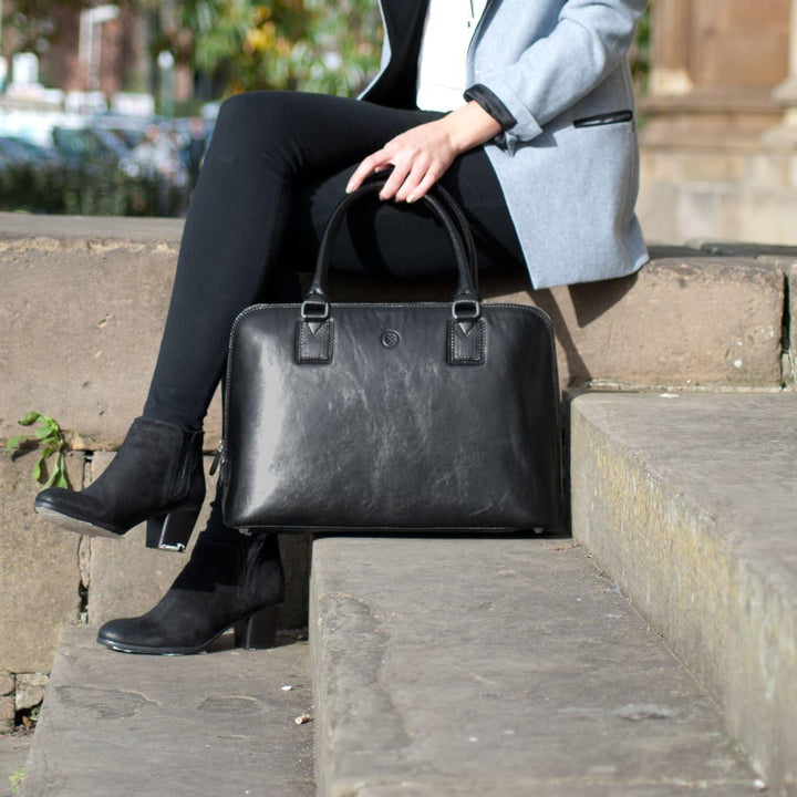 Maxwell Scott Hochwertige Damen Leder Handtasche Fiorella in DunkelBraun, Dunkelbraun