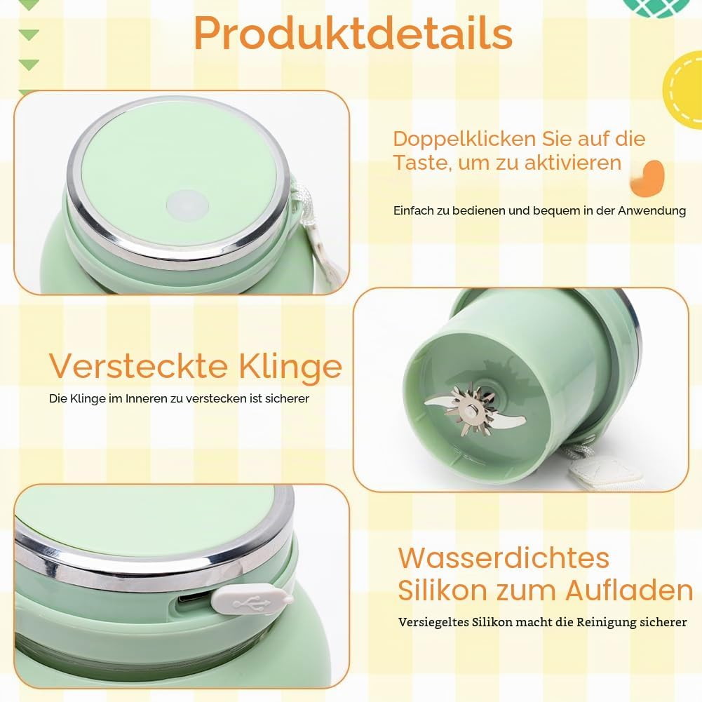 Tragbarer Mixer, Smoothie Maker To Go 1300 ml, Kabellos USB Wiederaufladbar Frischer Saft Standmixer