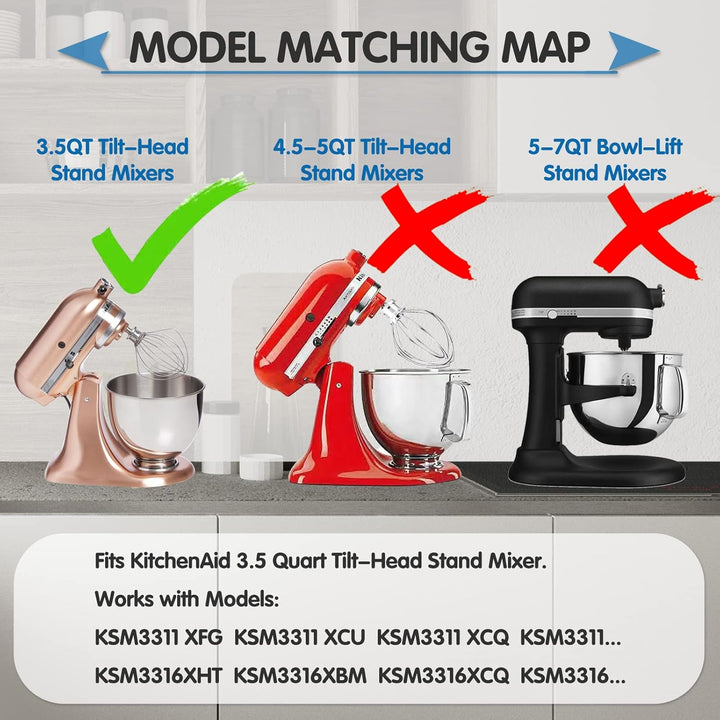 Schneebesen Edelstahl für KitchenAid 3,5 Quart Kippkopf-Standmischer KSM3311 und KSM3316, K35WW Rühr