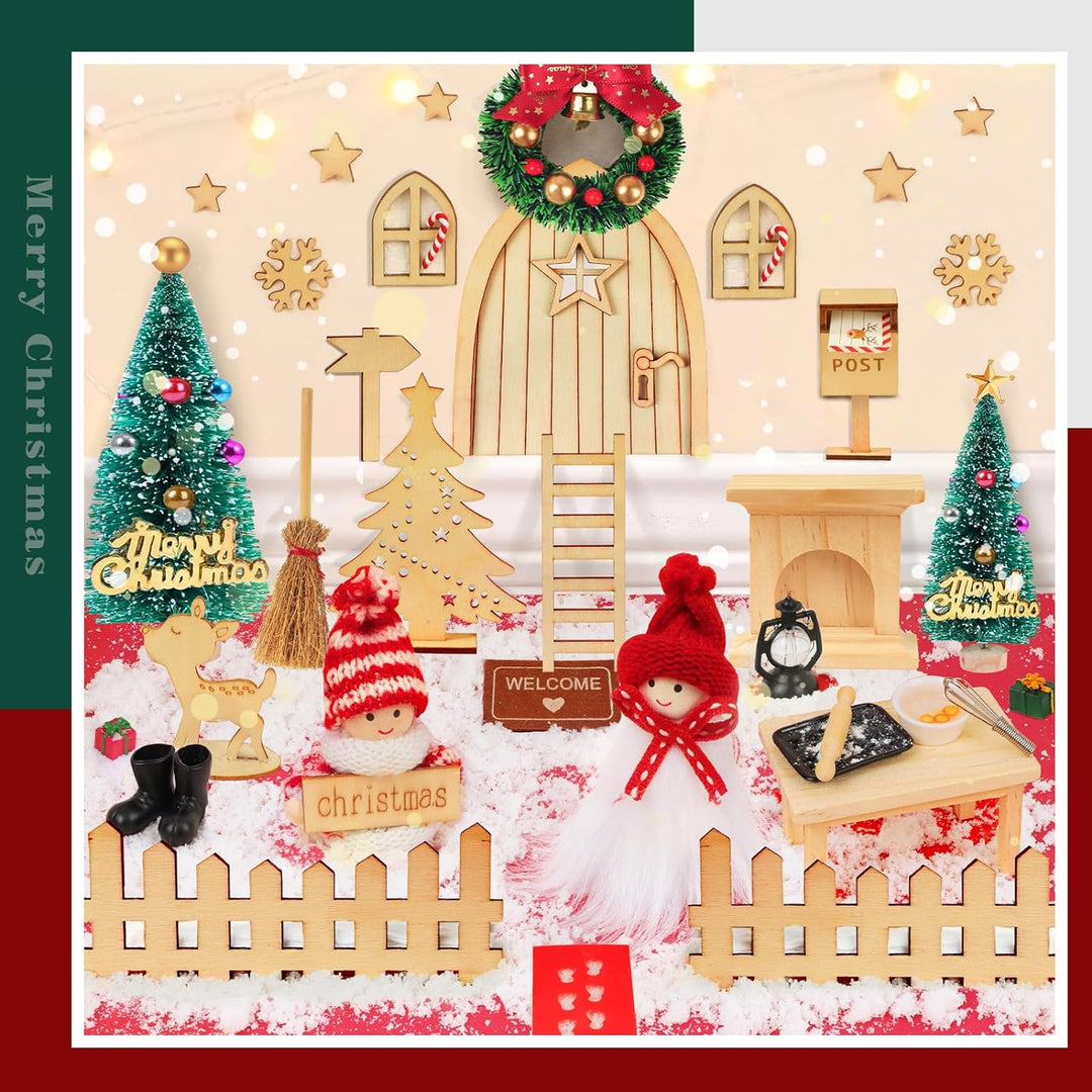 48 PCS Wichteltür Komplettset, Wichteltür Set Zubehör Weihnachten mit Baustelle, Weihnachtswichtel S