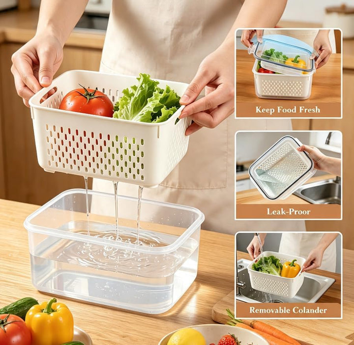 efuturetime 4-tlg. Kühlschrank Organizer Frischhaltedosen mit Deckel &amp; Sieb 4pcs-380/800/1700/3150ml