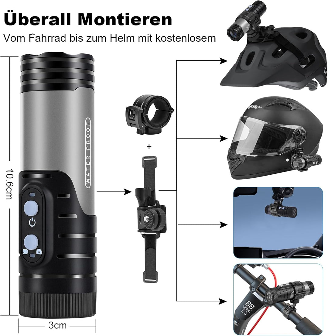 Nisanuki Action Cam, 1080P HD Mini Kamera Helmkamera 120° Weitwinkel Action Wasserdicht Sportkamera