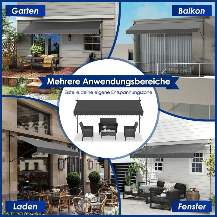 Klemmmarkise, Markise Sonnenschutz Balkon Ohne Bohren, Balkonmarkise Höhenverstellbar UV-beständig,