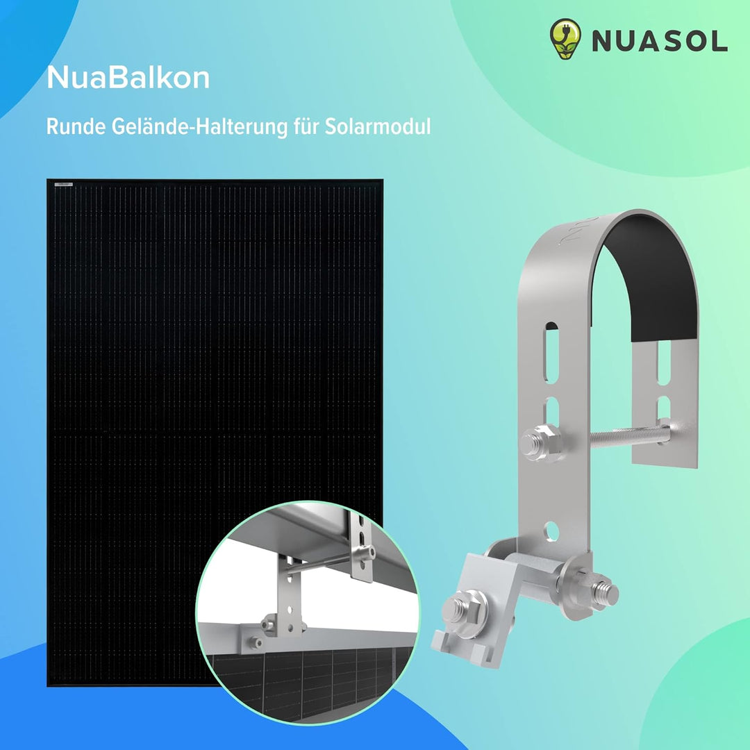 NuaSol - Balkonkraftwerkhalterung Geländer Befestigung für 1 Solarmodul, ein Wechselrichter Photovol