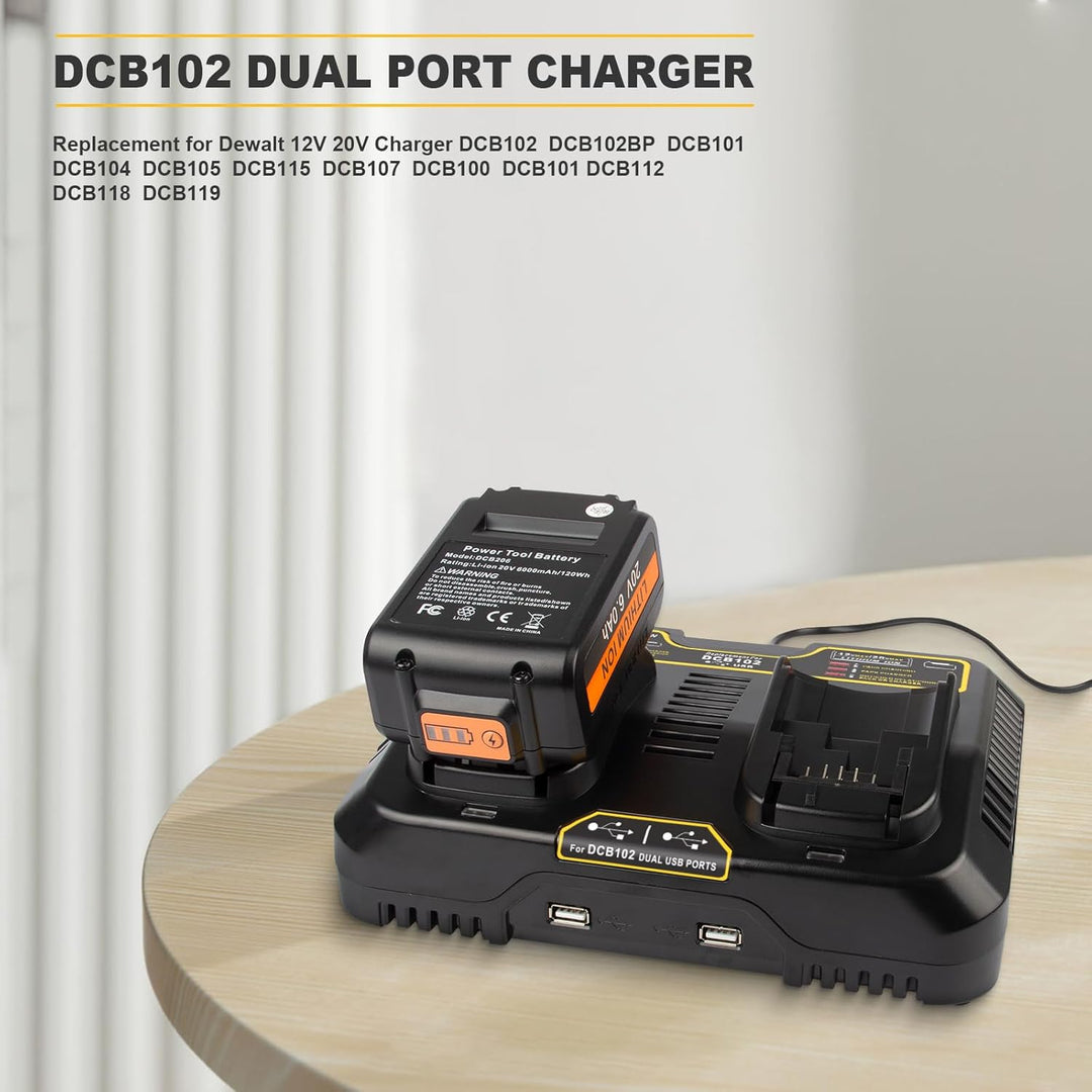 Ladegerät für Dewalt DCB115 18 V XR, KEATFE Dual 3 A, 12 V-20 V MAX Lithium-Ionen-Akku mit 2 USB-Ans