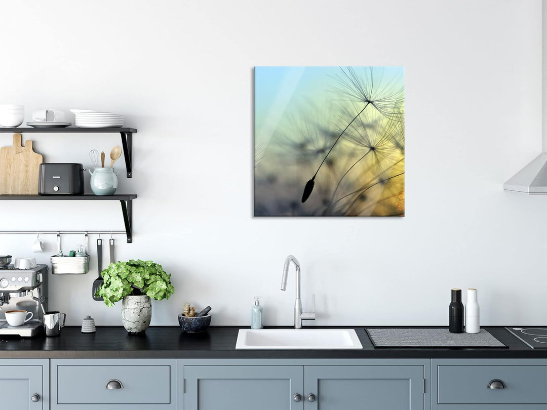 Pixxprint Glasbild | Wandbild auf Echtglas | Pusteblumen mit Tautropfen | 50x50 cm | inkl. Aufhängun