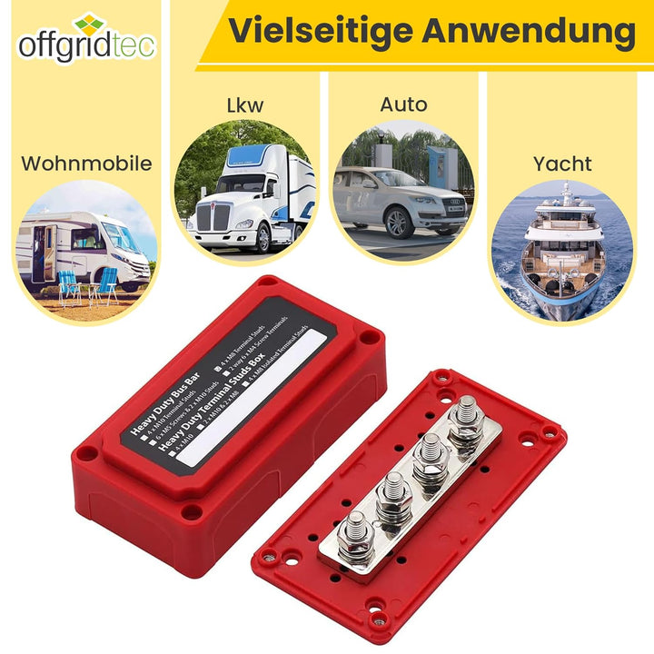 Offgridtec BusBar Box Rot 4 x M8 Anschlussbolzen inkl. Abdeckung und Befestigungsschrauben Busbar Bo