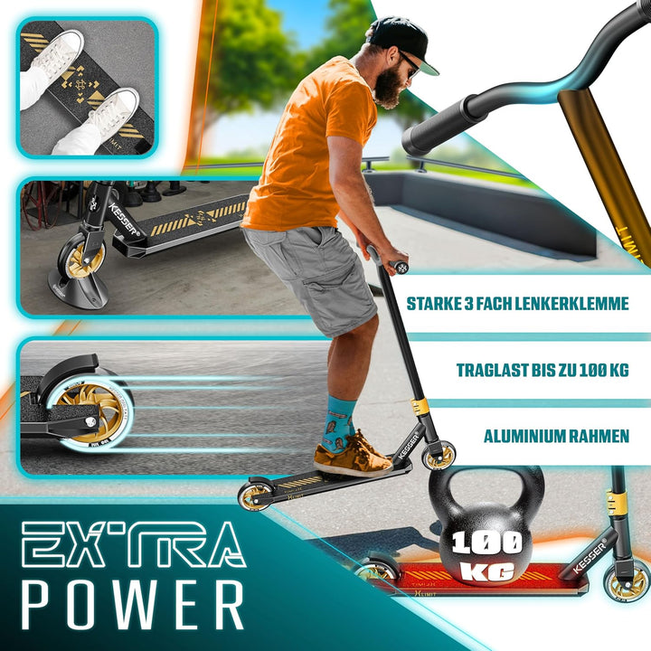 KESSER® Stunt Scooter X-Limit-Pro 360° Lenkung Funscooter Stuntscooter mit Ständer ABEC 9 Kugellager