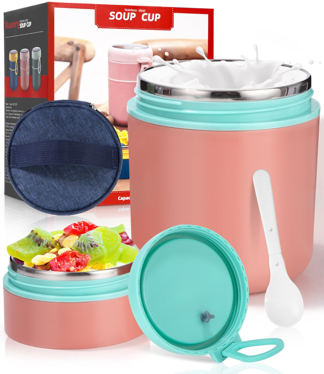 Müslibecher to Go 710ml mit Löffel,Frühstücksdose,Auslaufsichere Joghurtbecher to Go Kinder,Spülmasc
