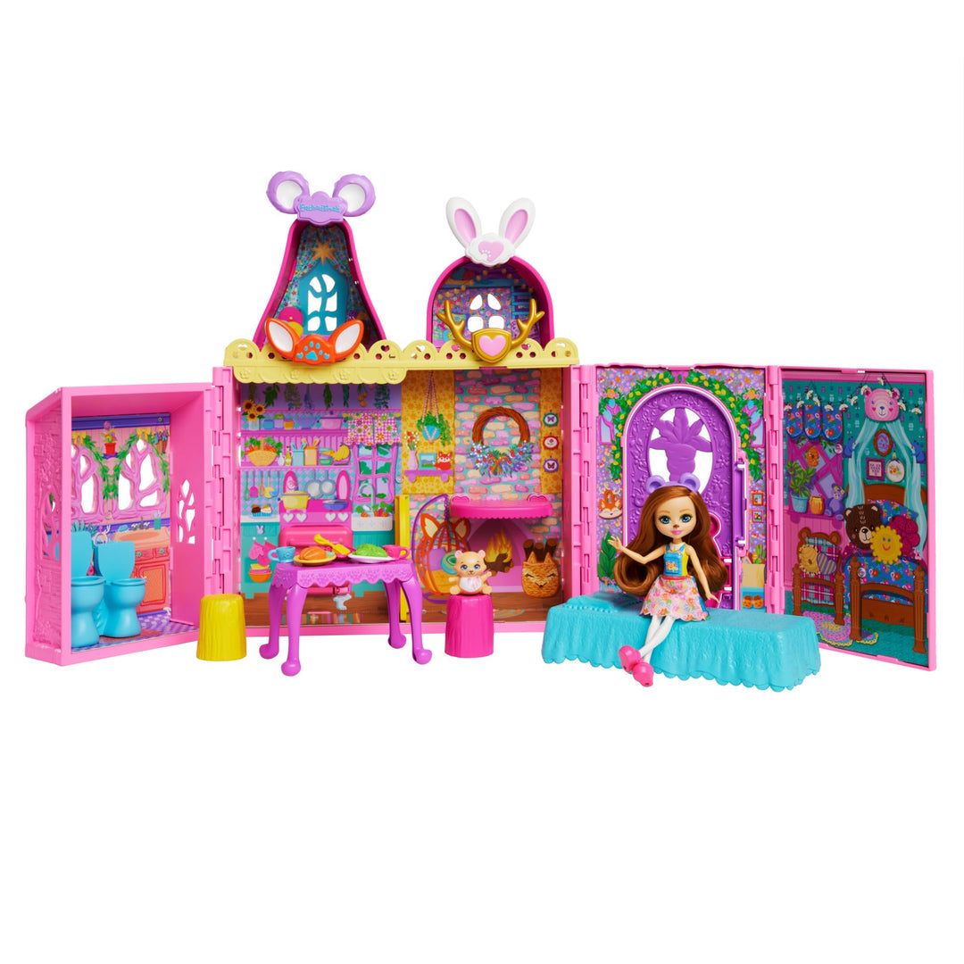 Enchantimals-Freundschaftsspielhaus, Puppenhaus mit Möbeln, 1 Puppe und Haustierfreund, Tierspielzeu