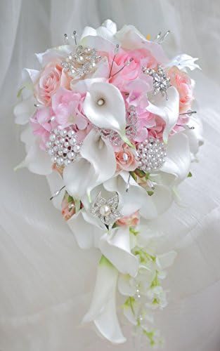 IFFO-Hochzeit-Bouquet, Calla Lilien, Rose, Diamanten, Perle. Rose